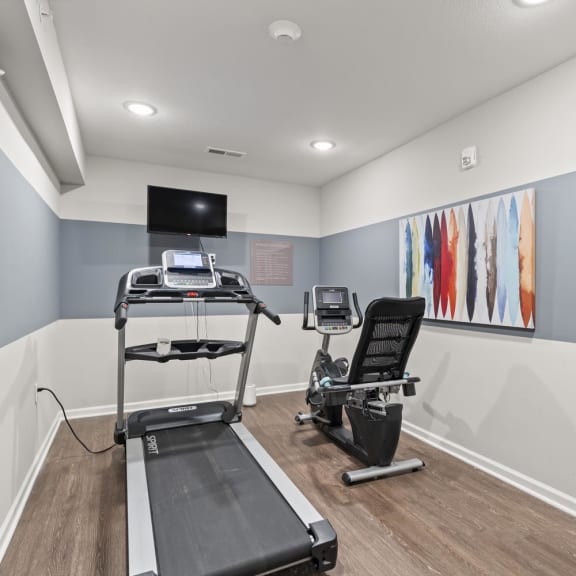 our apartments have a gym with equipment and a flat screen tv