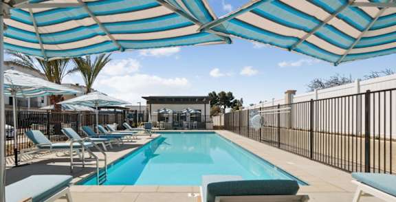 a rendering of a swimming pool at an apartment building with people in it at Altitude Apartments, Moreno Valley , CA 92553