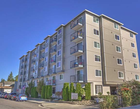 Apartment Building Exterior at King Arthurs Court, Seattle, Washington