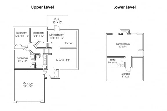 Floor Plan  3 Bedroom 1.5 Bath Twinhome