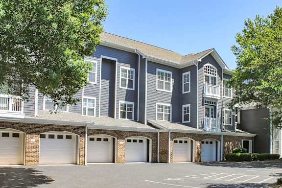 Building exterior with garages