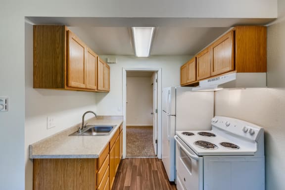 The Kitchen in a One Bedroom Apartment at Morningtree Park Apartments