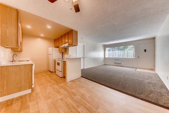 Our 'Classic' 2 Bedroom 2 Bath Apartment Dining Room, Kitchen and Living Room at Vista Flores Apartments