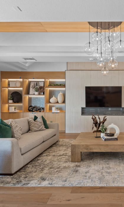 a living room with two couches and a coffee table