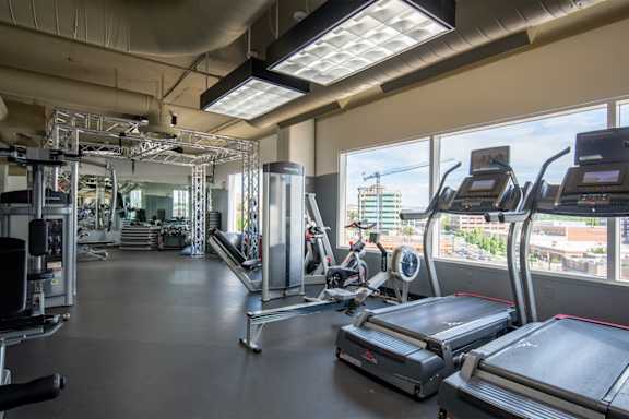 a view of the inside of a machine shop at The Lucy Boise Apartments, Boise, ID