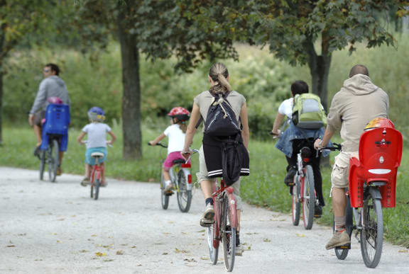 people riding bikes on a trail