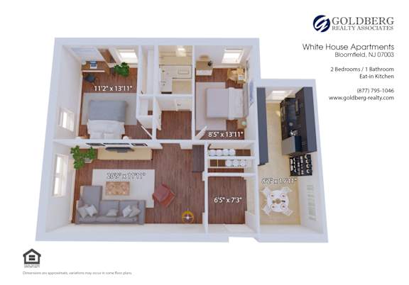 Floor Plan  Two Bedroom 1 bath Eat in Kitchen