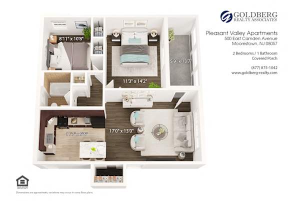 Floor Plan  2 Bedroom w/ Porch