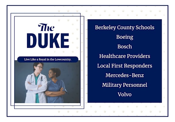 A poster for "The DUKE" with a list of associated companies on the right side.
