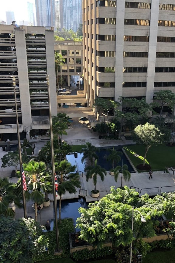 a view of the courtyard from our hotel room