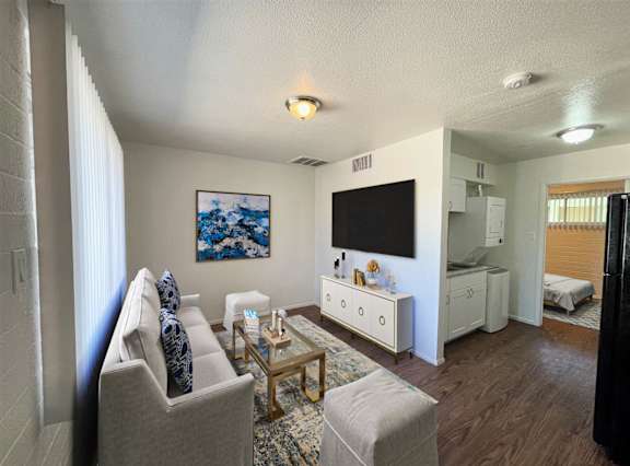 a living room with two couches and a coffee table