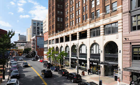 a view of a parking lot with a checkered
