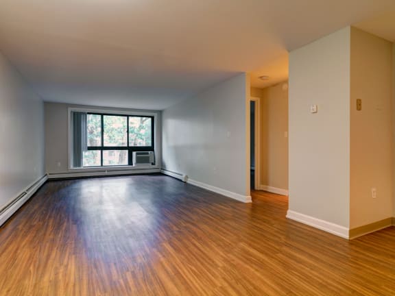 One bedroom apartment living room at Rockingham Glen in West Roxbury, MA