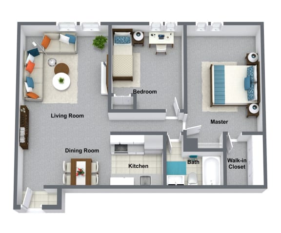2 Bedroom Floor Plan at Quadrangle Apartments, Washington, 99208