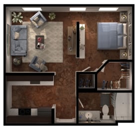 Studio 1 bathroomE1 Floor Plan at Legacy Brooks, San Antonio, TX, 78223