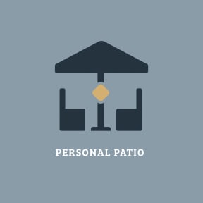 a graphic of hands under an umbrella with the words personal patio