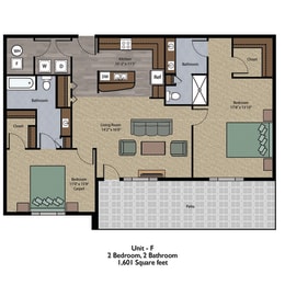  Floor Plan 2 Bedroom Unit F