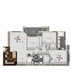 Floor Plan  Three bedroom two bathroom floor plan image at Atley on the Greenway