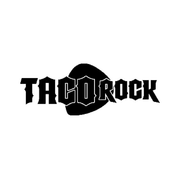 A black and white image of a taco with the word "TACOROCK" written above it.