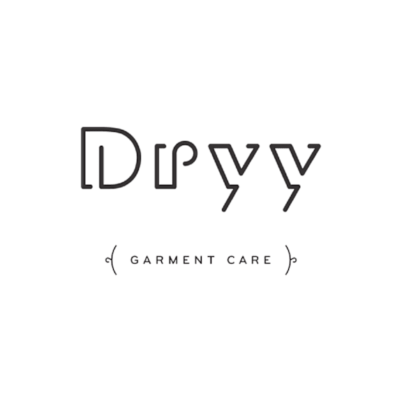 A black and white logo for Dryyy Garment Care.