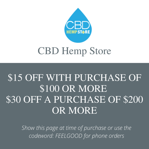 show this page at time of purchase or use the cbd hemp store logo