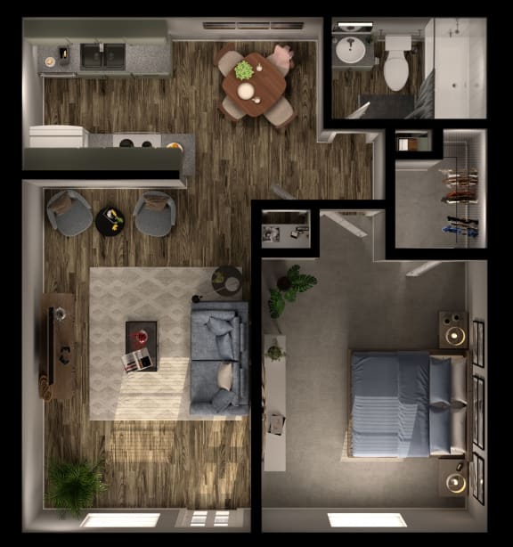 1 bed 1 bath A Floor Plan at The Reserve at City Center North, Houston, TX, 77043