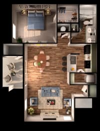 1 bedroom 1 bathroom B Floor Plan at Turtle Creek Vista, Texas, 78229