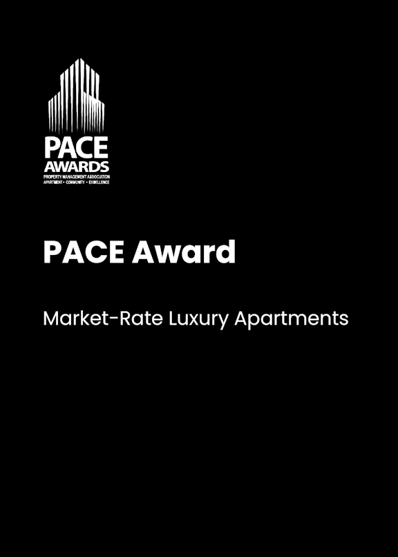 A black and white image of a Pace Award for Market-Rate Luxury Apartments.
