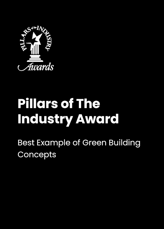 A black and white image of an award for best example of green building concepts.