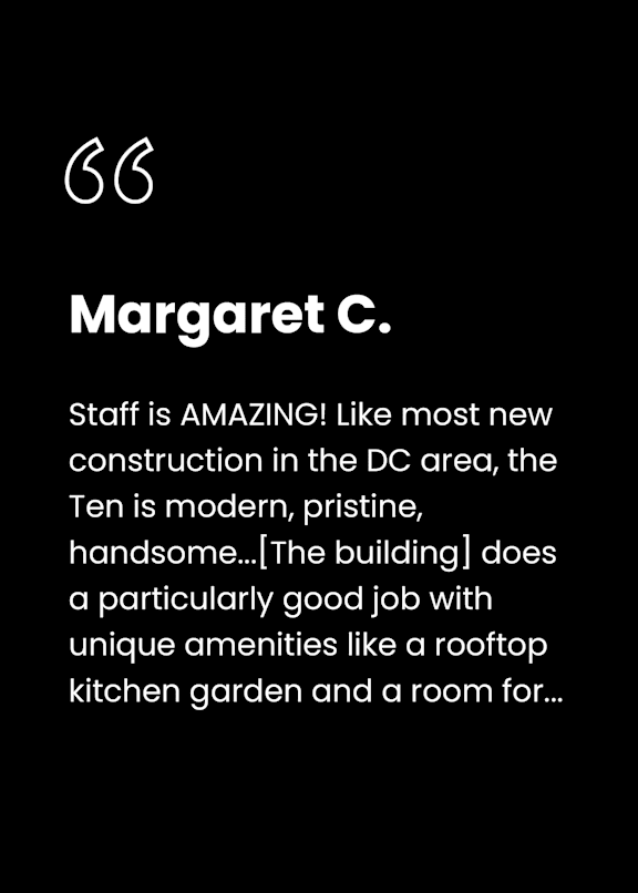 A review by Margaret C. praises the staff and unique amenities of a modern, pristine building.