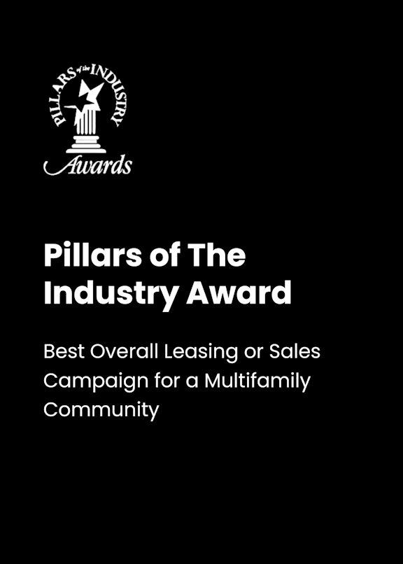 A black and white image of an award for best overall leasing or sales campaign for a multifamily community.
