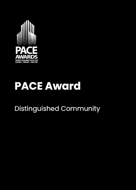 A black and white image of a PACE Award logo for a distinguished community.