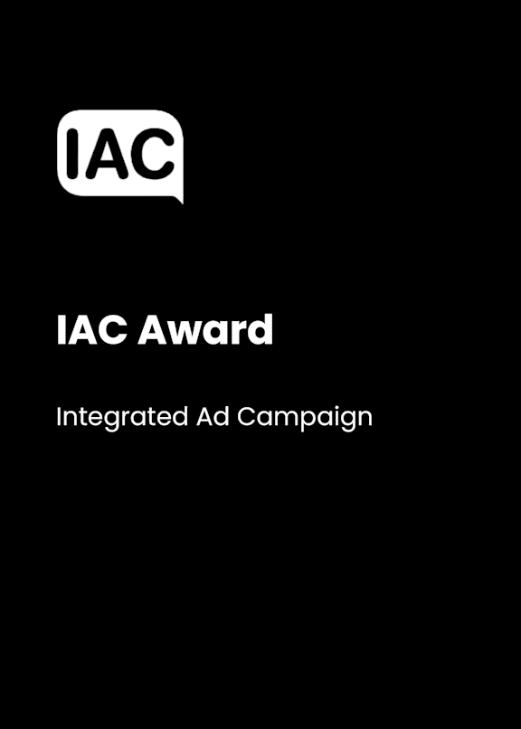 A black and white image with the text "IAC Award Integrated Ad Campaign".