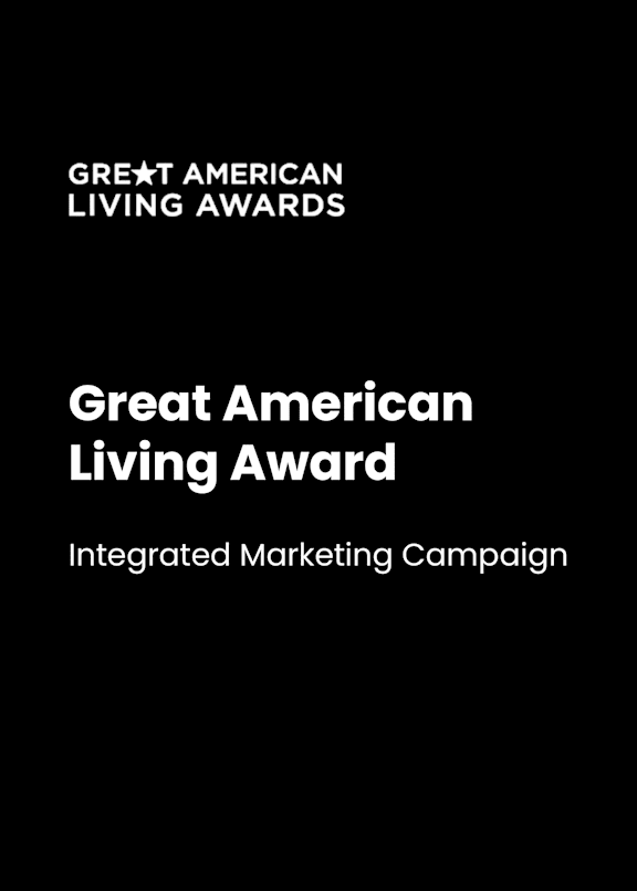 A black poster with the words "Great American Living Award" written in white.