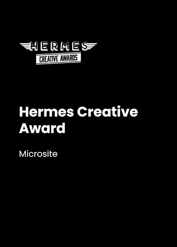 A black background with white text that reads "Hermes Creative Award" and "Microsite".