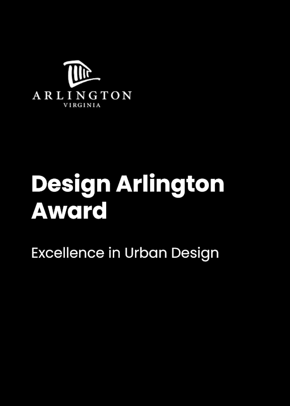 A black poster with the words "Design Arlington Award" and "Excellence in Urban Design" written on it.