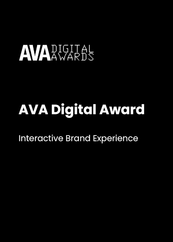 A black poster with the text "AVA Digital Award" and "Interactive Brand Experience" written in white.