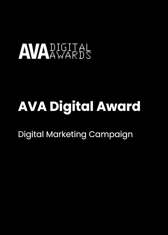 A black poster with the text "AVA Digital Award" and "Digital Marketing Campaign".