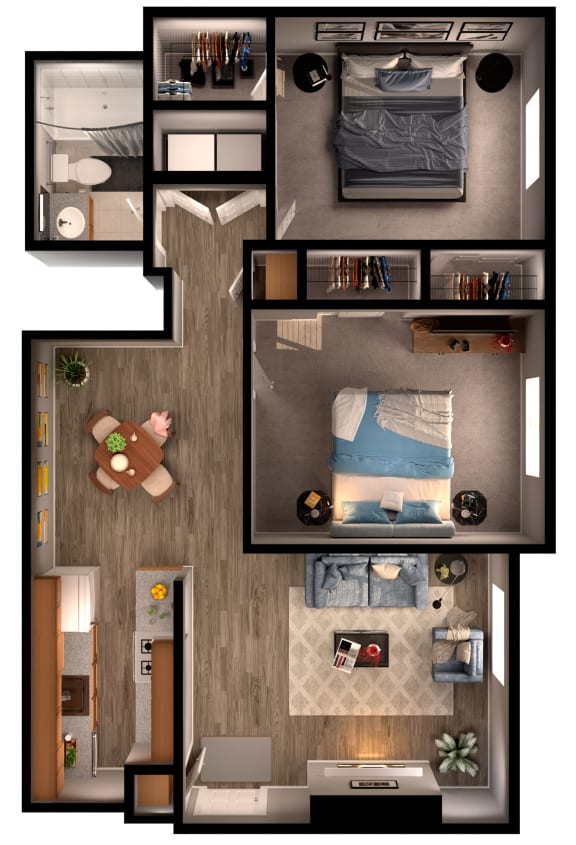 2 bed 1 bath Brookfield Floor Plan at Envue Apartments, Texas