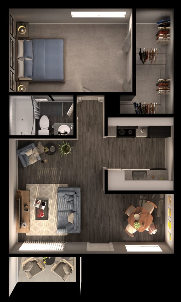 1 bed 1 bath D3.1 Floor Plan at Sausalito Apartments, Texas