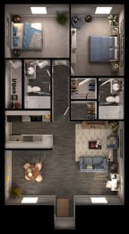 2 bed 2 bath D3.4 Floor Plan at Sausalito Apartments, College Station, TX