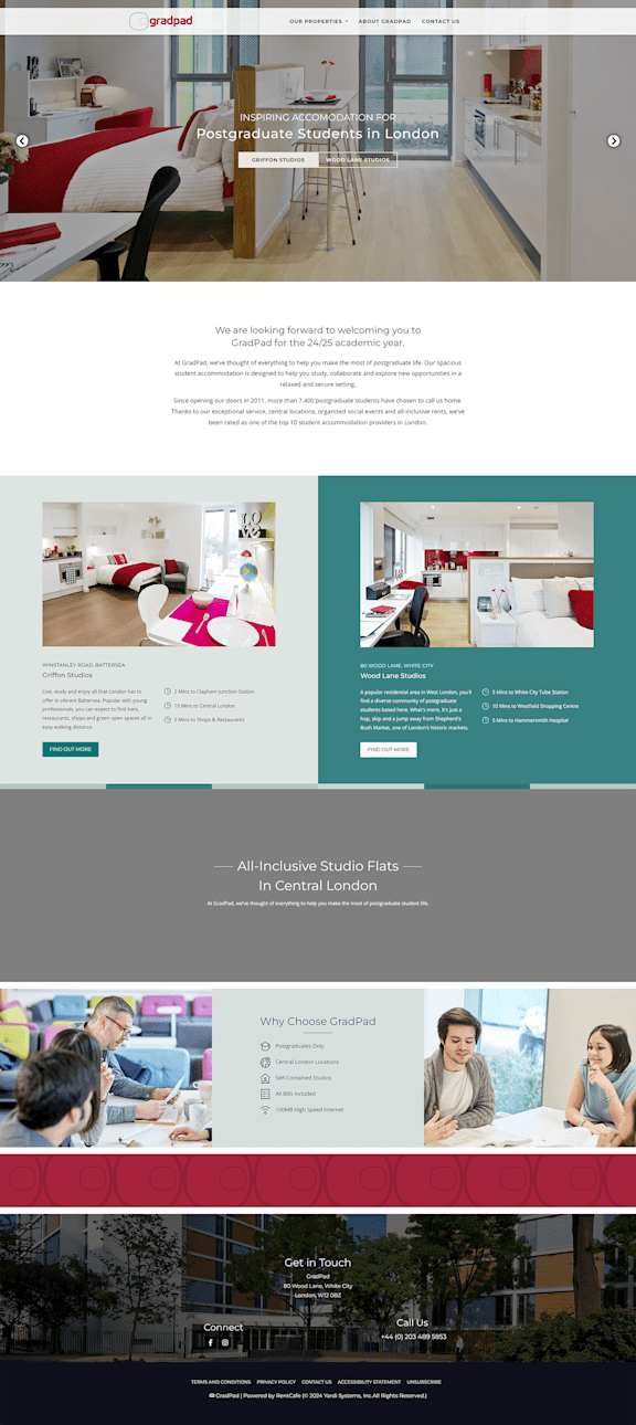 a screenshot of a website homepage with a woman in a living room