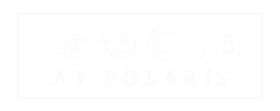 a blue rectangle with the words lake club at polaris