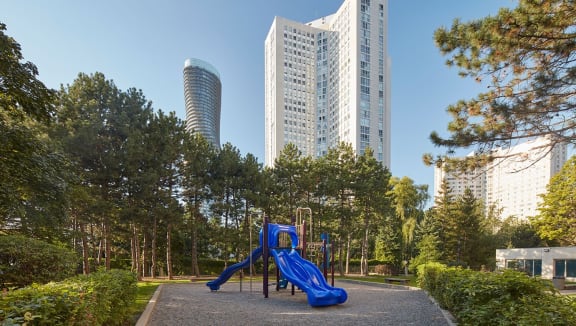 Beautiful view of the child's playground on a blue-sky day