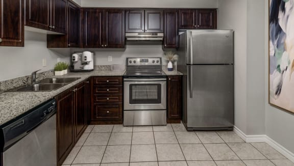 Kitchens are beautifully appointed, as this one with stainless steel appliance package.