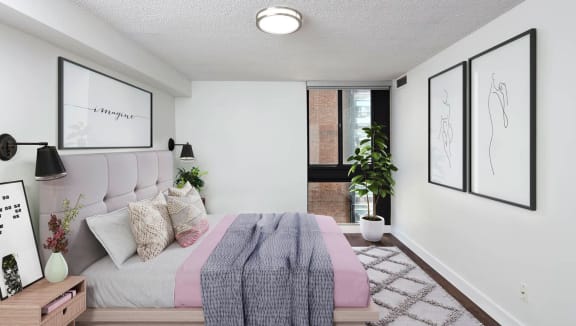 Staged bedroom with contemporary furniture