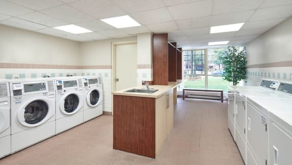 Laundry room with numerous washers and dryers