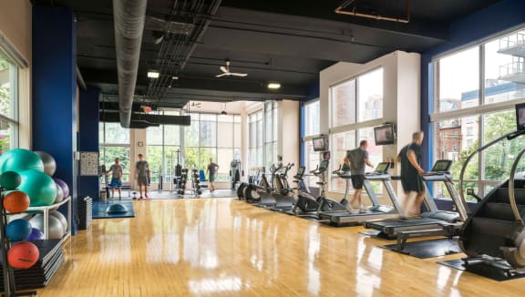 The fitness centre, well-lit and full of equipment.