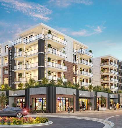 a rendering of an apartment building on a city street