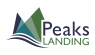 a logo for peaks landing with the words peaks landing